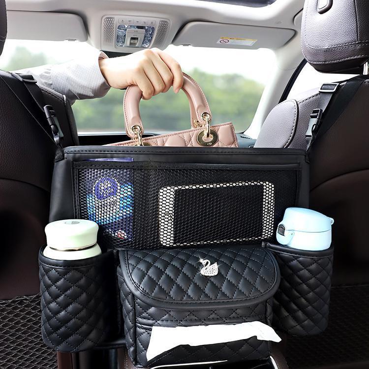 Sandaran Kursi Mobil Organizer Tas Penyimpanan Multifungsi Dengan Kantong Jaring Kursi Tengah Dan Kantong Penyimpanan