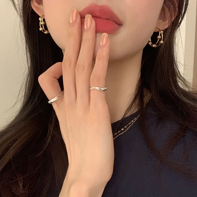 S925 Perak Disepuh Menjuntai Manik Bulat Double Layer Earrings Hoop Ear Studs Untuk Gadis Manis Keren