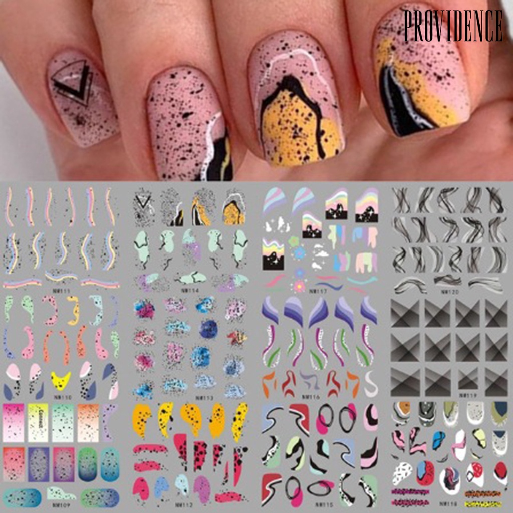 Providence 12Pcs Nail Art Stiker Garis Bening Perekat Diri Tidak Luntur Hias Warna-Warni Jantung Perancis Transfer Air Nail Slider Stiker Salon Kuku Pasokan