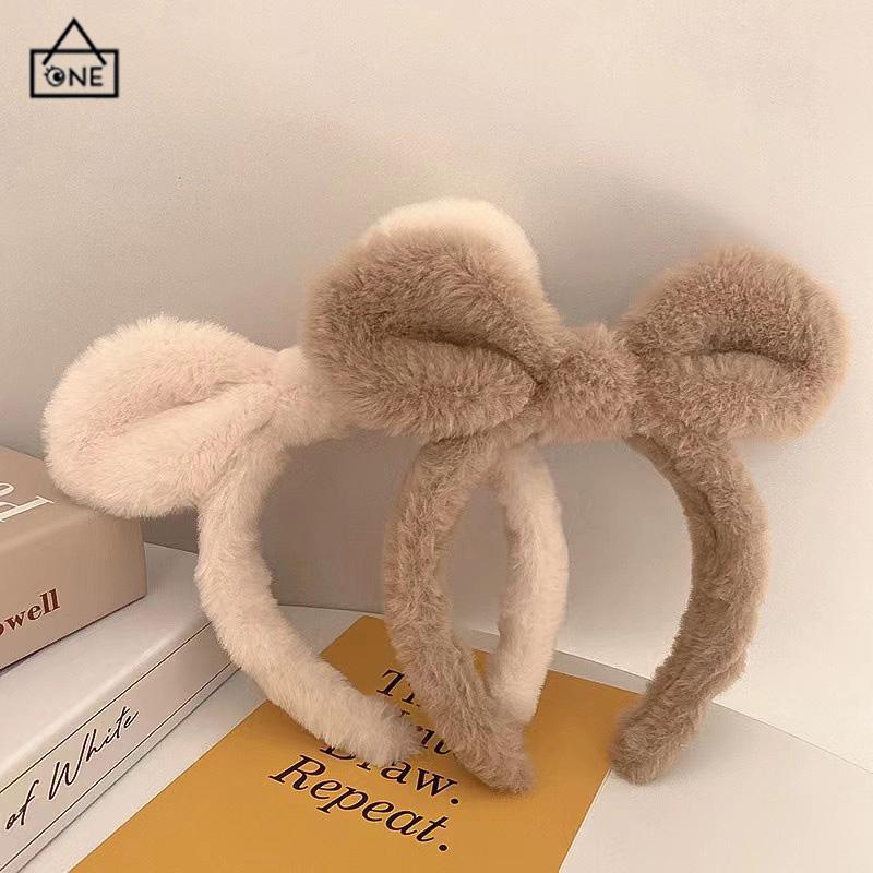 COD❤️Bando Fluffy Pita Lucu Korea Bulu Wanita Motif Kelinci Dasi kupu-kupu Ikat Kepala Cuci Muka Headband