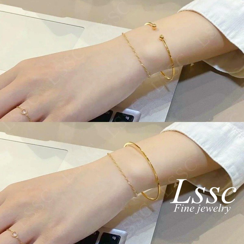 Gelang Titanium Wanita Anti Karat Bola Keberuntungan Emas 18K Bangle Aksesoris Perhiasan Fashion Korean Style COD