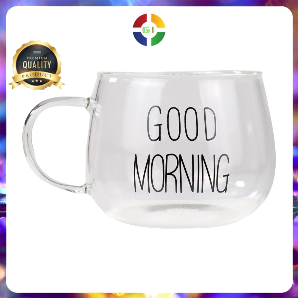 Cangkir Kopi Glass Coffee Mug Good Morning 350ml  Transparent