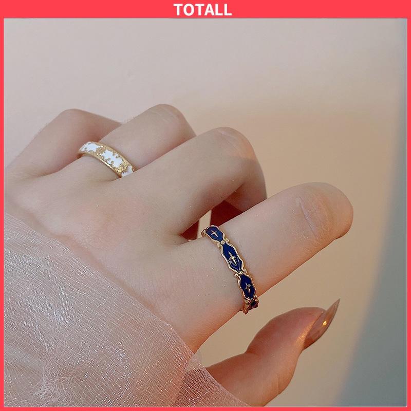 COD Cincin Wanita Gold Gaya Korea disesuaikan Glasir Biru Salib Pola Enamel Untuk Unisex-Totall