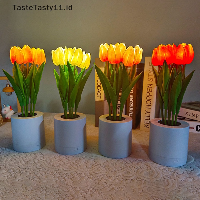 Tastetasty Tulip Night Light with Vase Simulation Tulip Lampu Meja Led Dengan.