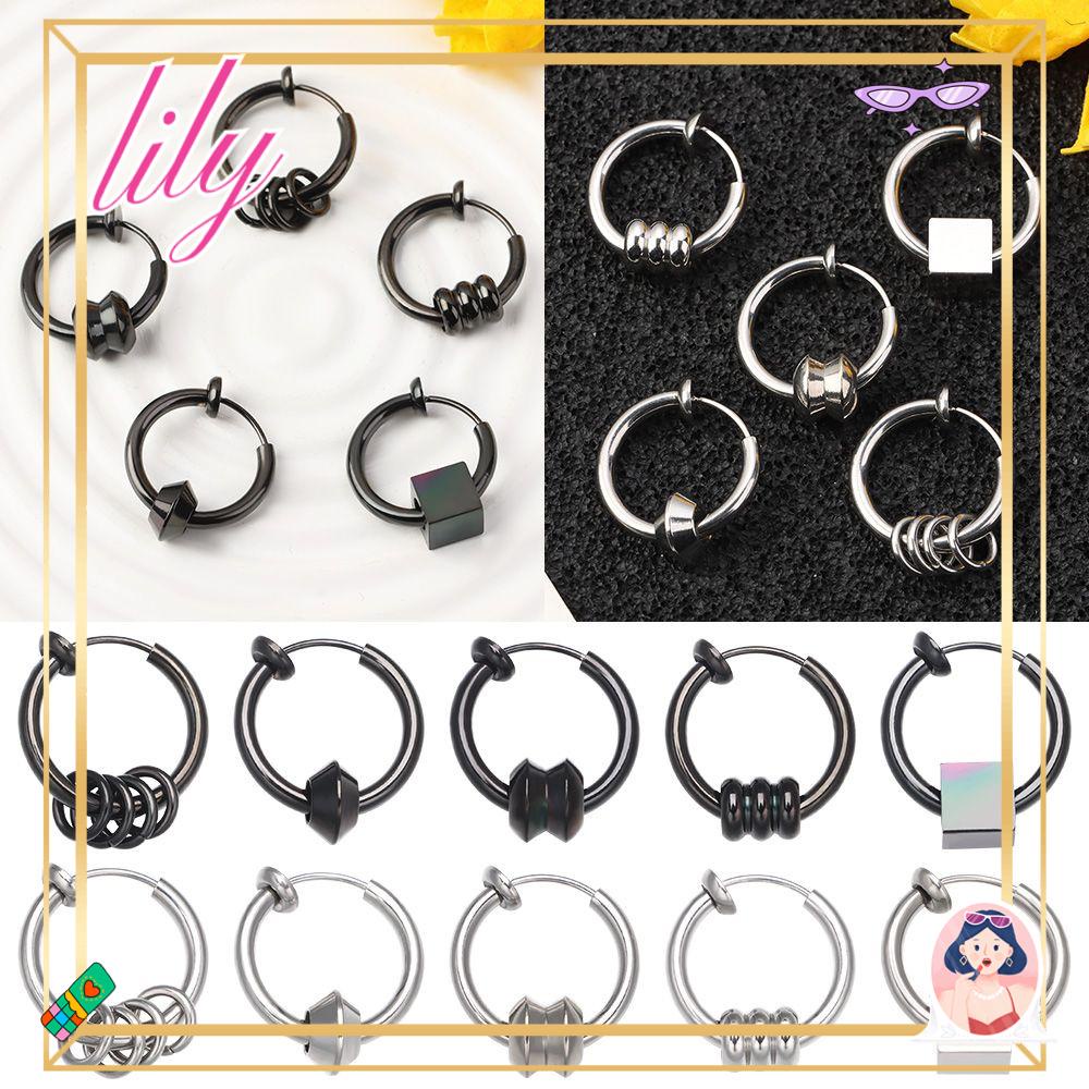 Lily Anting Punk Wanita Pria Tanpa Sakit Anting Klip Anting Stainless Steel Untuk Remaja Hoops Palsu