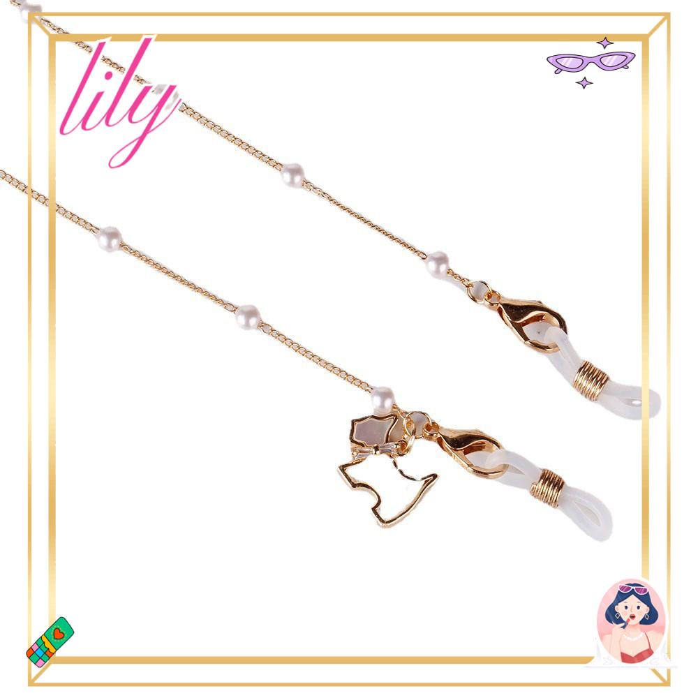 Lily Rantai Kacamata Wanita Pria Kalung Logam Aksesoris Kacamata Mutiara Sunglasses Chain