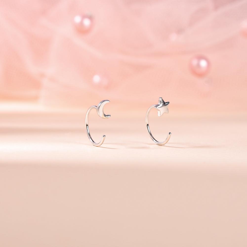 1pc Kupu-Kupu925 Sterling Silver Anting Bentuk C Bunga Hoop Earring Heart Moon Anting Bulat Tulang Rawan Telinga Tindik