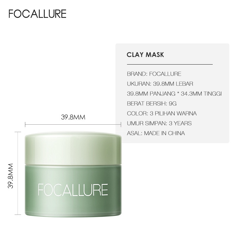 FOCALLURE Cleansing Clay Mask Anti Pores Mild Moisturizing Non-irritating Cleansing Mud Film FASC12 Masker Pembersih