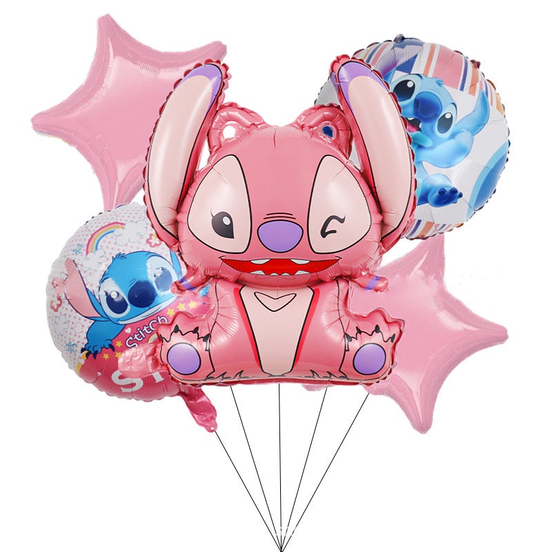 5pcs/lot Disney Angel Stitch Balon Aluminium Film Lilo &amp; Stitch Figurine Boneka Dekorasi Untuk Perlengkapan Pesta Ulang Tahun