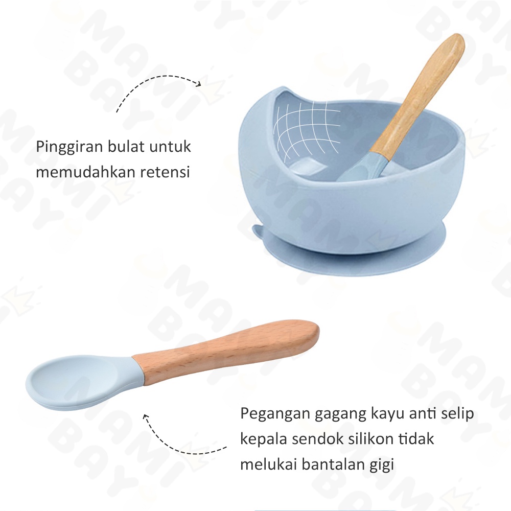 Mamibayi 3in1 Alat Makan Bayi Set Celemek Bayi Waterproof Dan Mangkuk+Sendok Baby Feeding Set