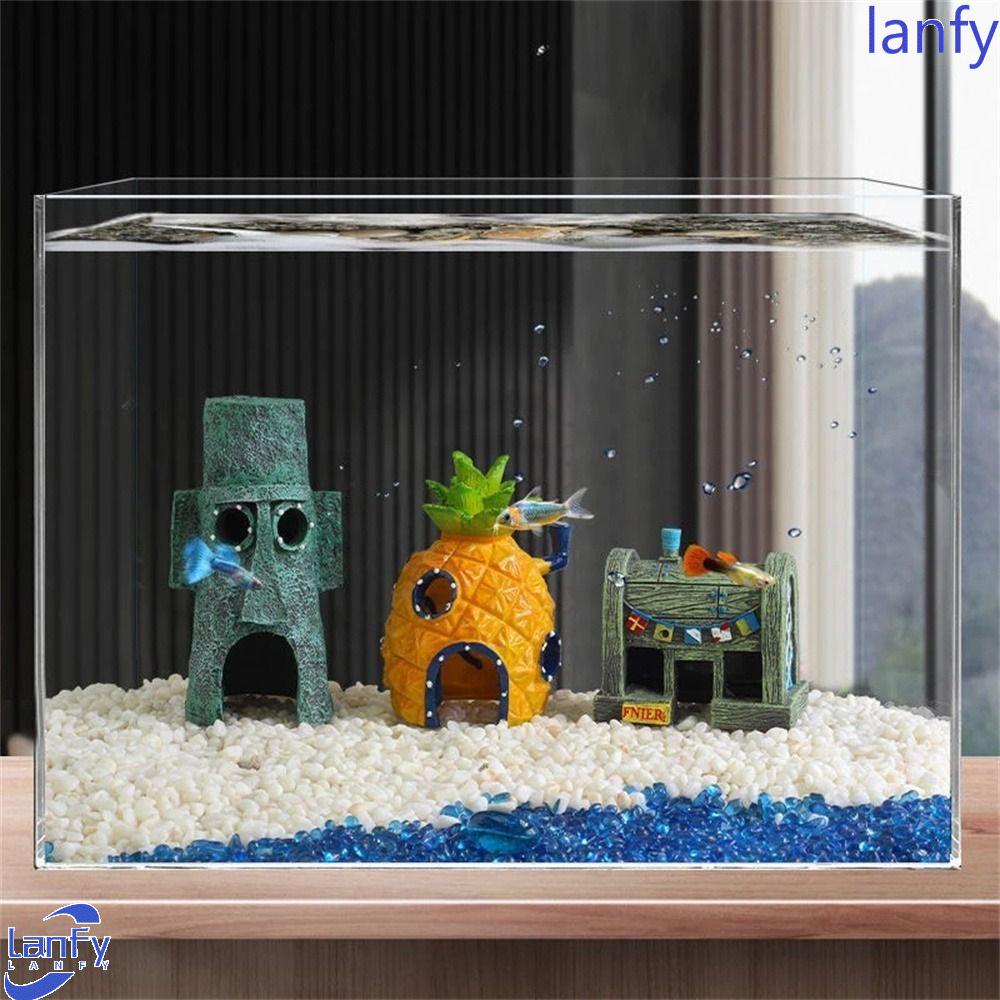 Lanfy Tangki Ikan Dekorasi Kartun Aquarium Aksesoris Angka Ornamen Simulasi Action Figure Nanas Rumah