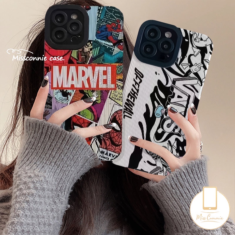 Kartun Anime M.ARVEL Case Kompatibel Untuk iPhone 7Plus 8Plus XR X XS Max11 14 12 13 Pro Max Trendi Merek V.ANS Mewah Tekstur Kulit Lembut Shockproof Back Cover