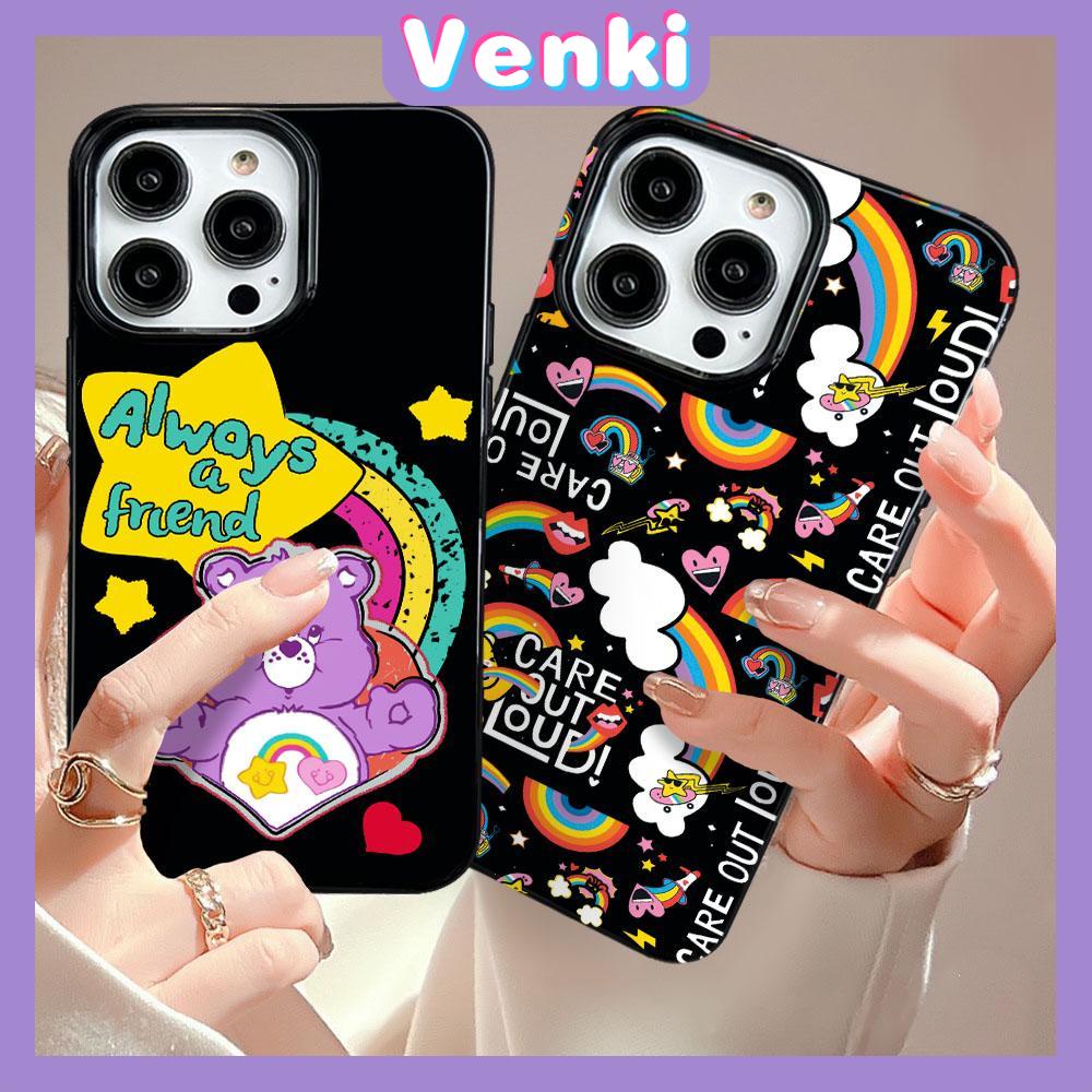 VENKI - For iPhone 14 Pro Max Glossy TPU Phone Case Soft Shell Candy Case Black Bear Rainbow Back Camera Protection Shockproof Compatible with iPhone 14 13 12 Pro Max 11 XR XS 7 8