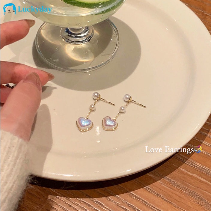 Yeezii Anting Tusuk Mutiara Untuk Wanita Hati Emas Drop Earrings Aksesoris Perhiasan