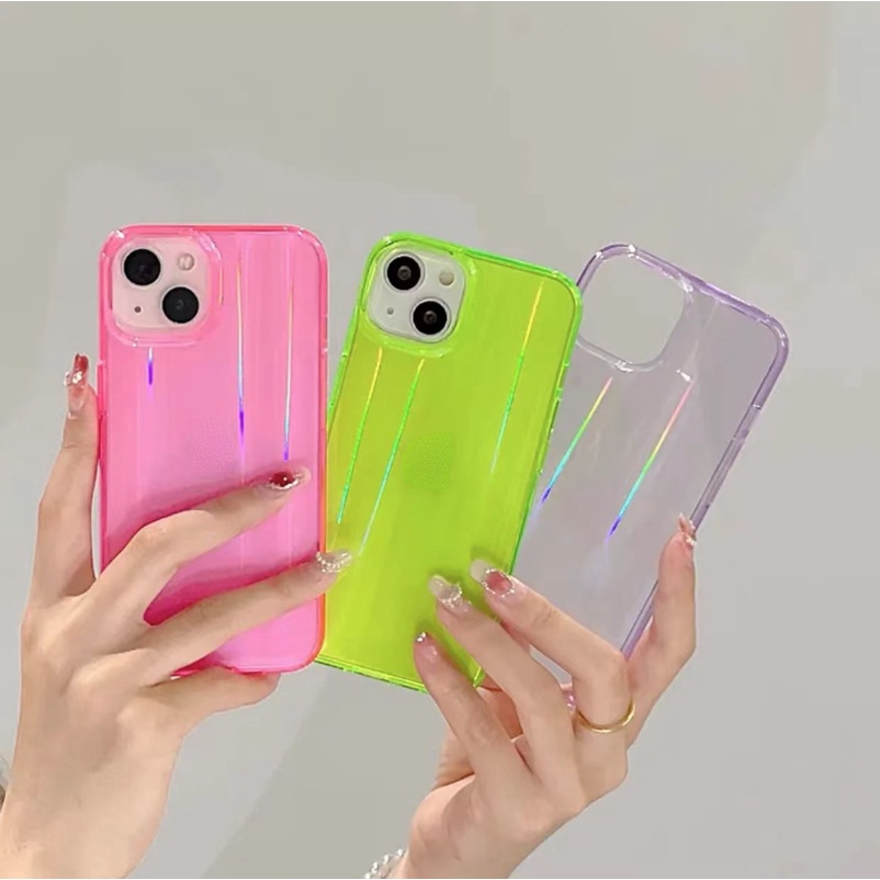 IPHONE Aurora Pelindung Neon Ponsel Cover Iphone14 13 12 11 Pro Max Warna Transparan TPU Anti Jatuh Soft Case Belakang