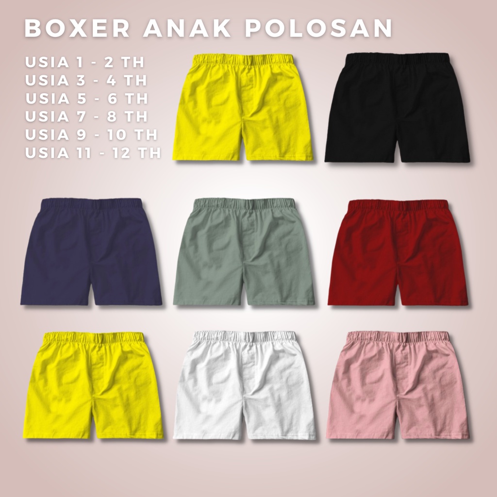 Boxer Anak laki laki dan perempuan | Celana pendek anak-anak boxser| Celana dalam kolor bokser anak usia 1 - 12 tahun tersedia banyak varian warna - BXP