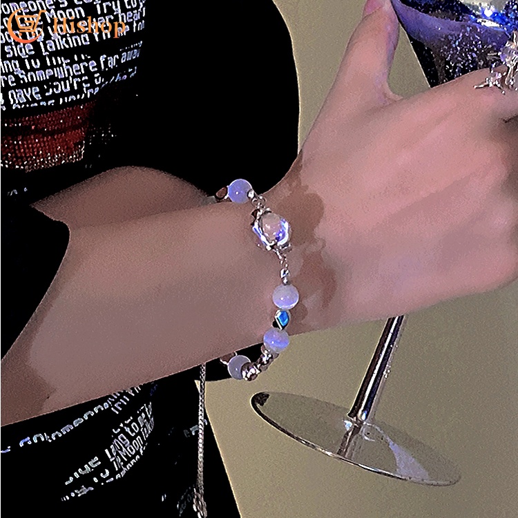 Korea Moonstone Bracelet Sliver Rantai Beads Bracelets Untuk Wanita Fashion Perhiasan Y2K Aksesoris