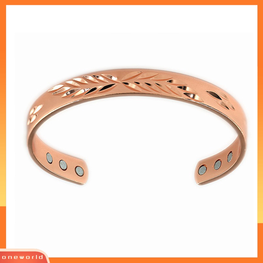 [ONE] Opening Bangle Adjustable Electroplating Lebar Elegan Dipoles Hadiah Rose Golden Color Pria Wanita Motif Daun Cuff Gelang Untuk Harian