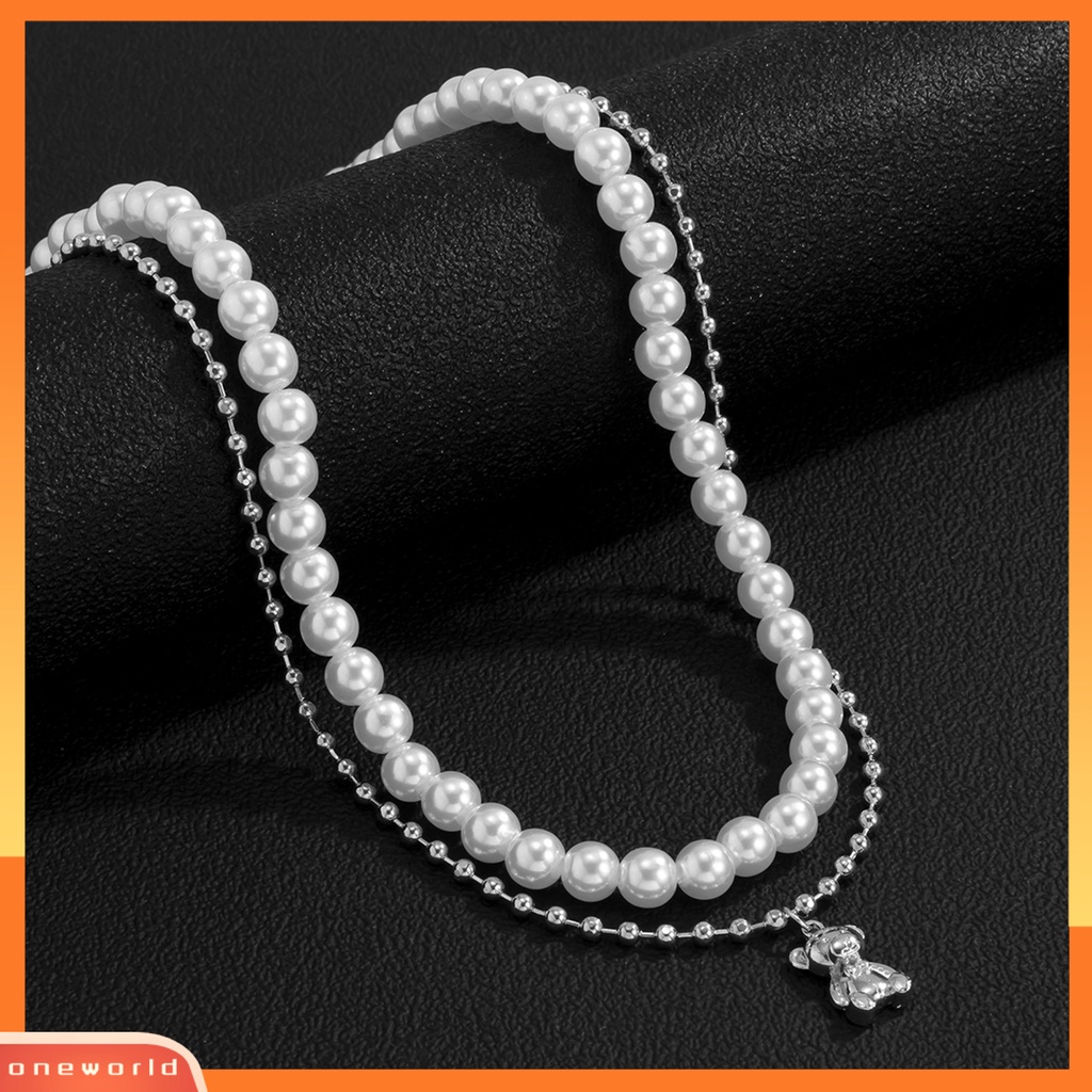 [ONE] Pria Kalung Dipoles Mutiara Imitasi Portabel Gaya Punk Bentuk Panda Pria Kalung Choker Perhiasan Laki-Laki