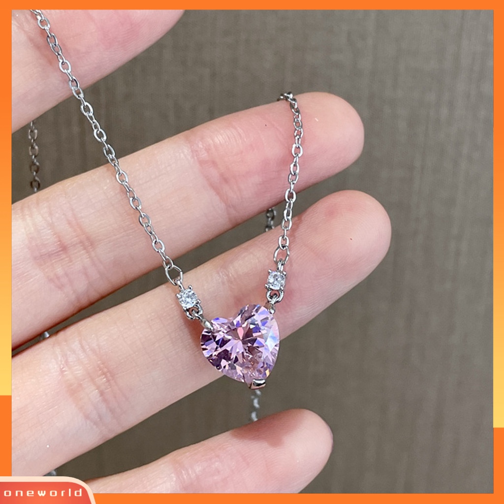 [EONE] Wanita Kalung Elegan Temperamen Hypoallergenic Hadiah Fashion Perhiasan Shiny Faux Crystal Heart Pendant Wanita Kalung Klavikula Untuk Pacaran
