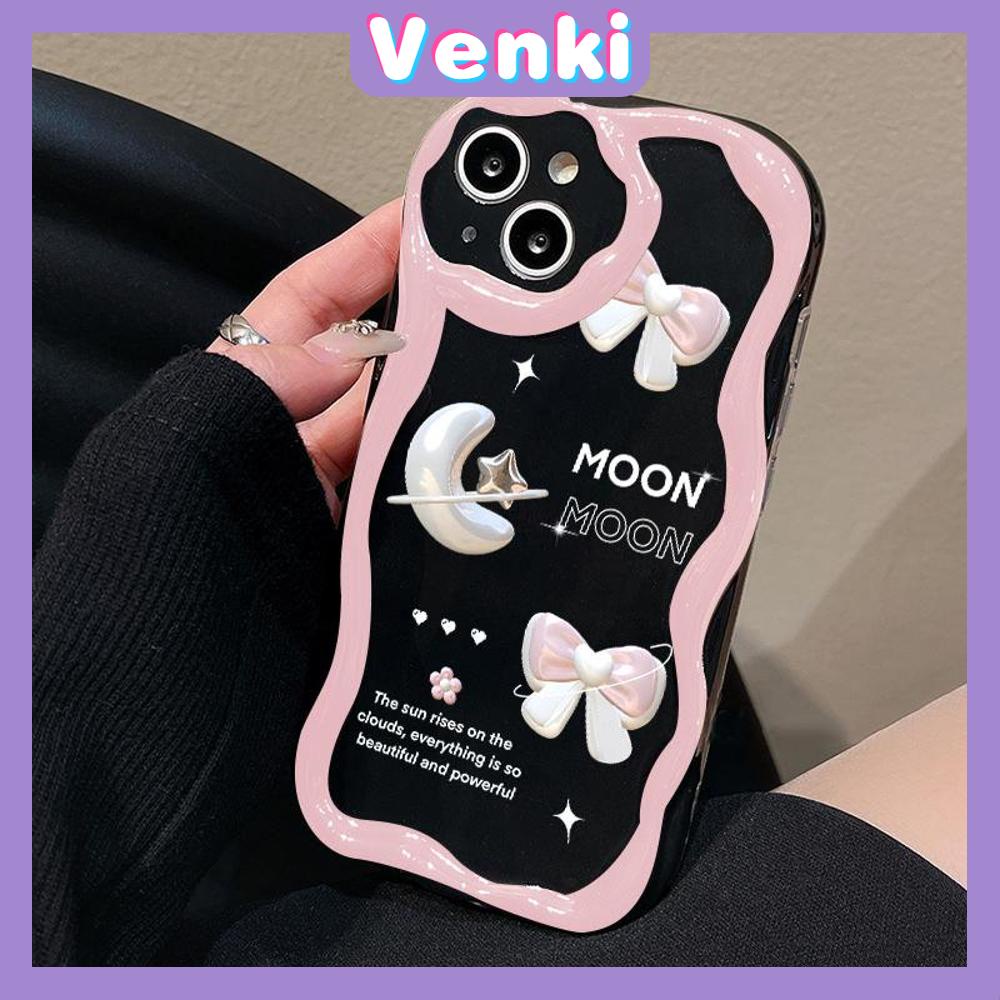 VENKI - For iPhone 11 iPhone Case 3D Curved Edge Wave TPU Airbag Shockproof Camera Cover Glossy Black Flower Compatible with iPhone 14 13 Pro max 12 Pro Max xr xs max 7Plus 8Plus