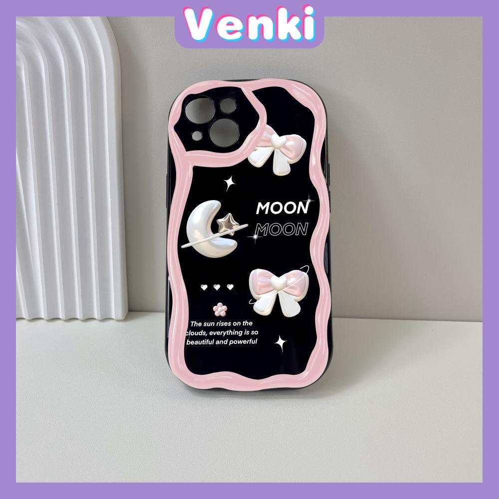 VENKI - For iPhone 11 iPhone Case 3D Curved Edge Wave TPU Airbag Shockproof Camera Cover Glossy Black Flower Compatible with iPhone 14 13 Pro max 12 Pro Max xr xs max 7Plus 8Plus