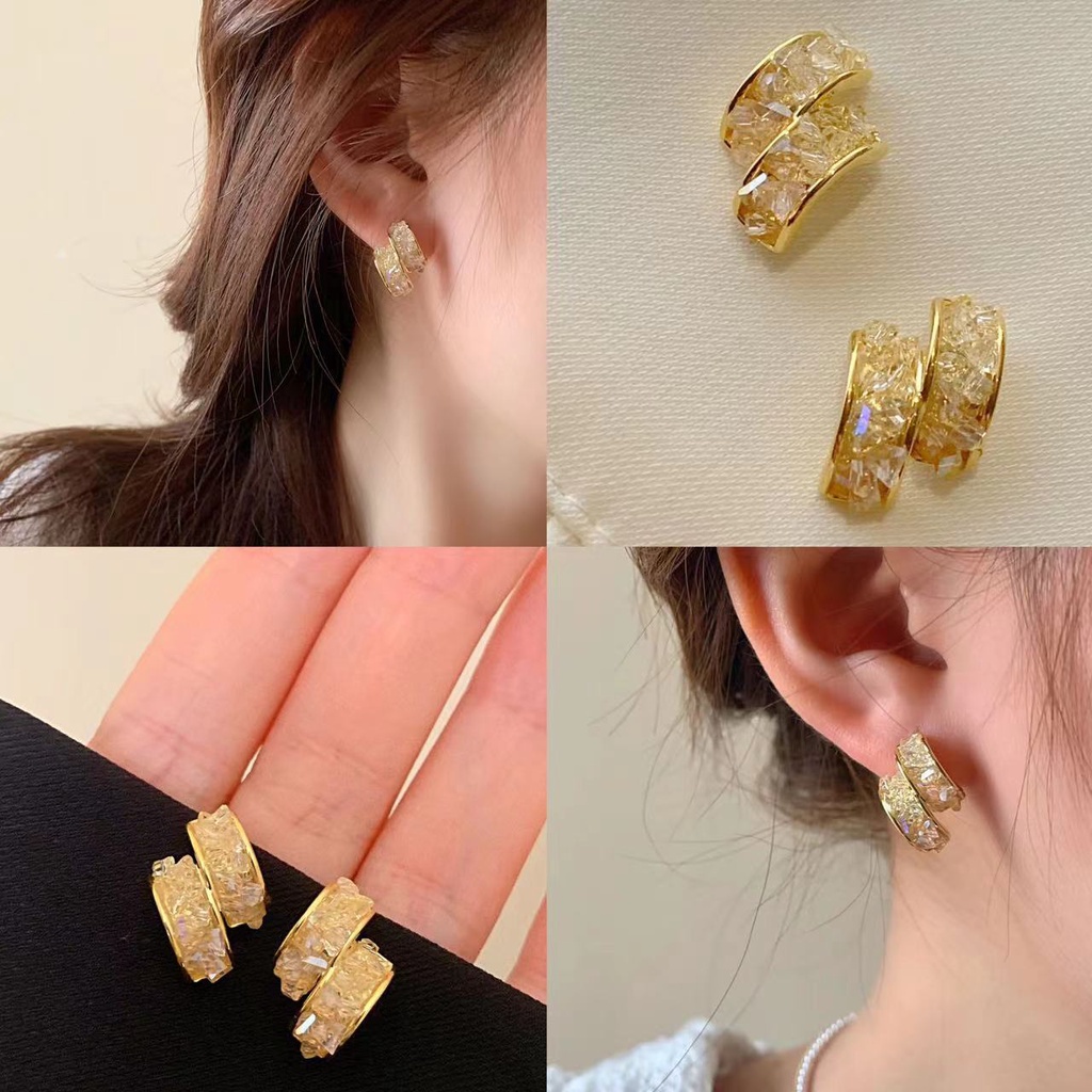 Anting Kristal Warna Gradasi Perempuan S925 Tremella Jamur Geometris niche earrings