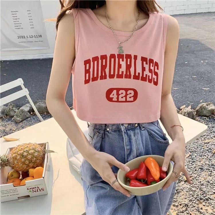 Victoria Crop Top Tank Top Rajut Wanita Style Korea Tanpa Lengan 4088