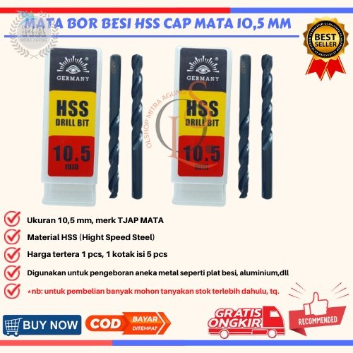 Mata Bor Besi HSS 10.5 mm Mrek Cap TJAP MATA Berkualitas⠀