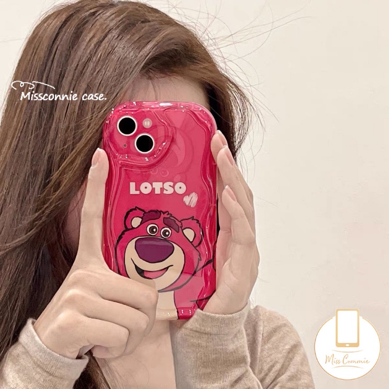 IPHONE Lovely Rose Red Strawberry Bear Manyo Phone Case Kompatibel Untuk Iphone11Xr 11 12 13 14 Pro Max X7 8 6s 6 Plus XS Max SE 2020 3D Wavy Curved Edge Glossy Shockproof Tpu Soft Cover