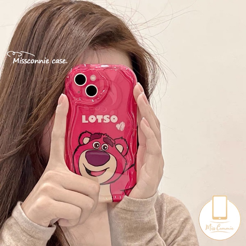 IPHONE Lovely Rose Red Strawberry Bear Manyo Phone Case Kompatibel Untuk Iphone11Xr 11 12 13 14 Pro Max X7 8 6s 6 Plus XS Max SE 2020 3D Wavy Curved Edge Glossy Shockproof Tpu Soft Cover