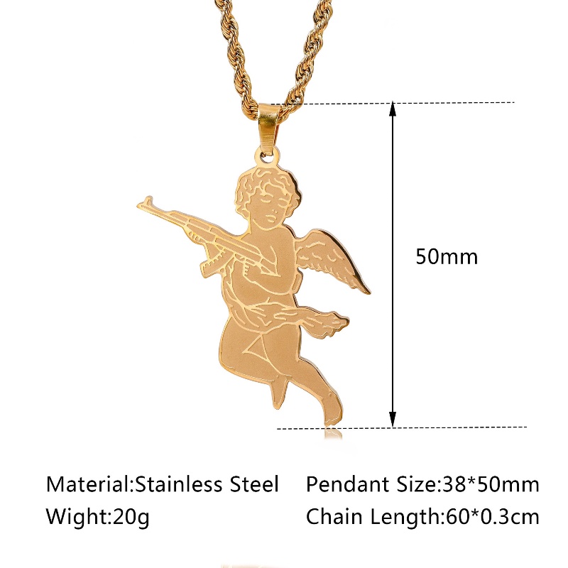 Z H Perhiasan Emas 18K 24K Gold S925 Perak Vintage Punk Guardian Angel Pendant Pria Dan Wanita Fashion Anti Karat Roda Takdir Kalung Hip Hop Aksesoris Pesta