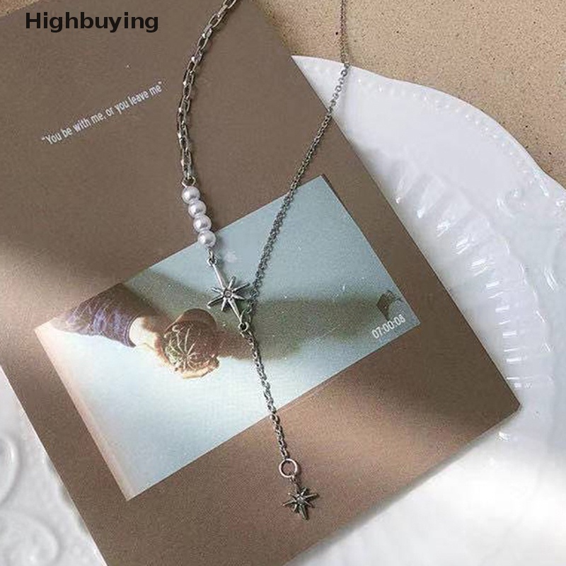 Hbid Korea Kalung Fashion Perhiasan Gothic Punk Simulasi Mutiara Delapan Runcing Bintang Kalung Rantai Klavikula Wanita Kalung Glory