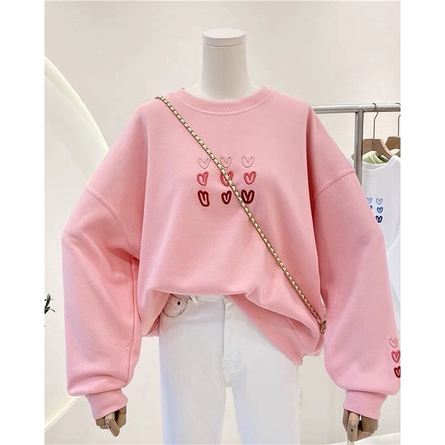 COD | Nami Lovi Bordir Sweater Oversize Fleece Tebal Premium Outerwear OOTD Remaja Wanita Korean Style