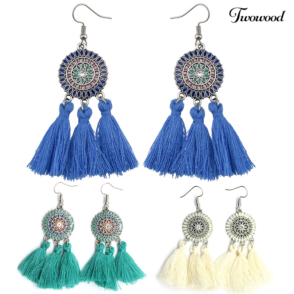 Twowood Boho Bunga Matahari Rumbai Panjang Menjuntai Statement Earrings Ear Hook Wanita Perhiasan