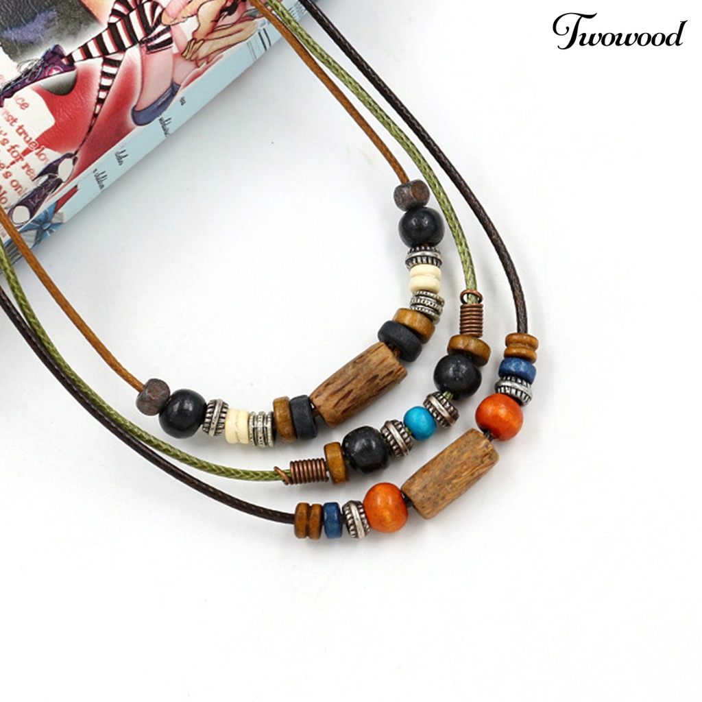 Twowood Kalung Rantai Kepribadian Beberapa Layer Manik-Manik Bohemian Retro Gaya Etnik Sweater Braided Necklace Jewelry Accessory