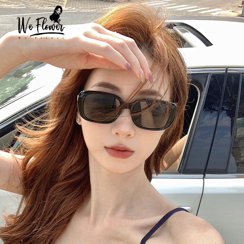We Flower Chic Gold Double B Narrow Rectangle Frame Sunglasses Untuk Wanita Pria Keren Hitam Aesthetic Shades Trendy Anti Radiasi Sunnies Eyeglasses Outdoor Fashion Eyewear