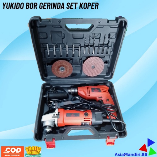 COD AMANAH!! PAKET GERINDA + BOR 10MM VARIABLE SPEED / GERINDA TANGAN / MESIN BOR BOLAK BALIK