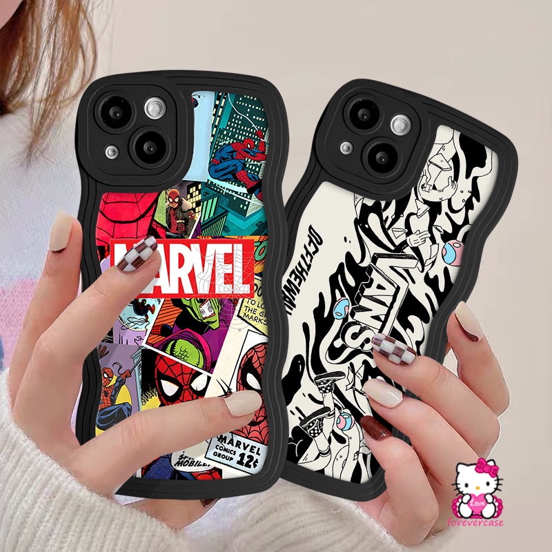 IPHONE Graffiti Kartun M.ARVEL Spiderman V.ANS Casing Ponsel Kompatibel Untuk Iphone7-6 6s 814 Plus XR XS X Max 7Plus 11 13 12 14 Pro Max SE 2020 Trendi Merek Wavy Edge Lembut Tpu Back Cover