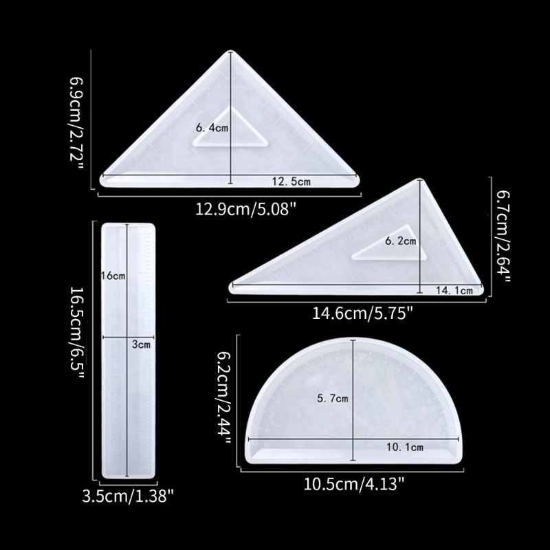Sa Penggaris Cetakan Resin Kristal Epoxy Silicone Mold, 4 Pcs Busur Derajat Segitiga Sudut Kanan Penggaris Cetakan DIY Craft Jewelry Maki