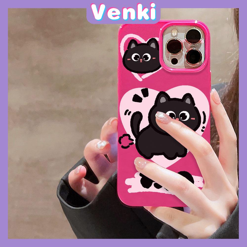 VENKI - For iPhone 11 iPhone Case Red Glossy TPU Soft Case Shockproof Protection Camera Cute Love Black Cat Compatible with iPhone 14 13 Pro max 12 Pro Max xr xs max 7Plus 8Plus