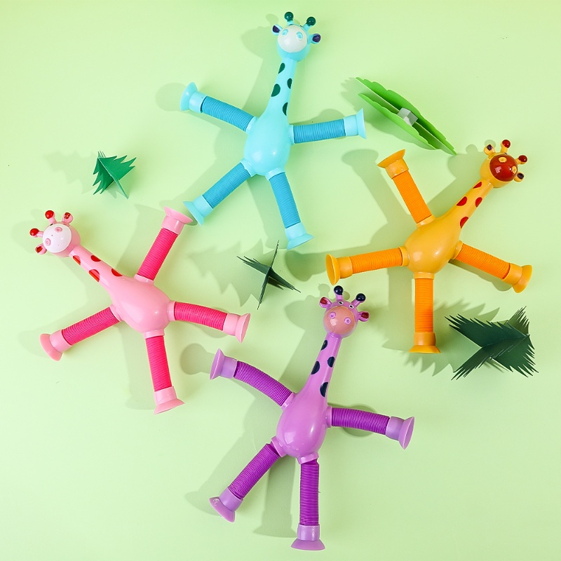 Baru Lucu Pop Tabung Sensory Suction Cup Mainan Plastik Dapat Dibentuk Novelty Telescopic Giraffe Fidget Toys Bellow Stress Relief Squeeze Toys