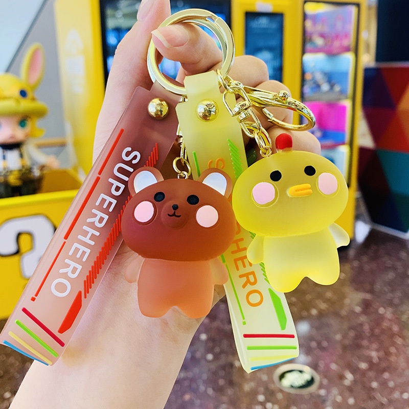 Hadiah Lucu 3D Blush Animals Kartun Kelinci Kodok Beruang Ayam Semi Transparan Kekasih Pasangan Gantungan Kunci Tas Ransel Bluetooth Earphone Case Cover Liontin Dekorasi