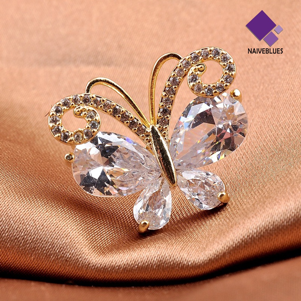 &lt; Naiveblues &gt; Butterfly Bros Berongga Elegan Retro Mulia Berlian Imitasi Kupu-Kupu Bisnis Lapel Pin Perhiasan