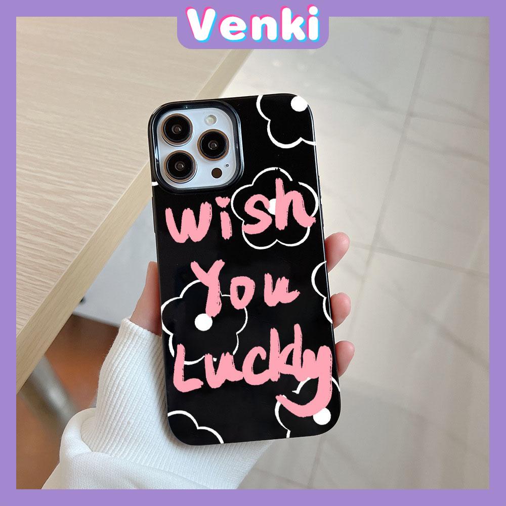 VENKI - For iPhone 11 Phone Case Black Glossy TPU Soft Case Shockproof Protection Camera Flower Simplet English Compatible with iPhone 14 13 Pro max 12 Pro Max xr xs max 7 8 Plus