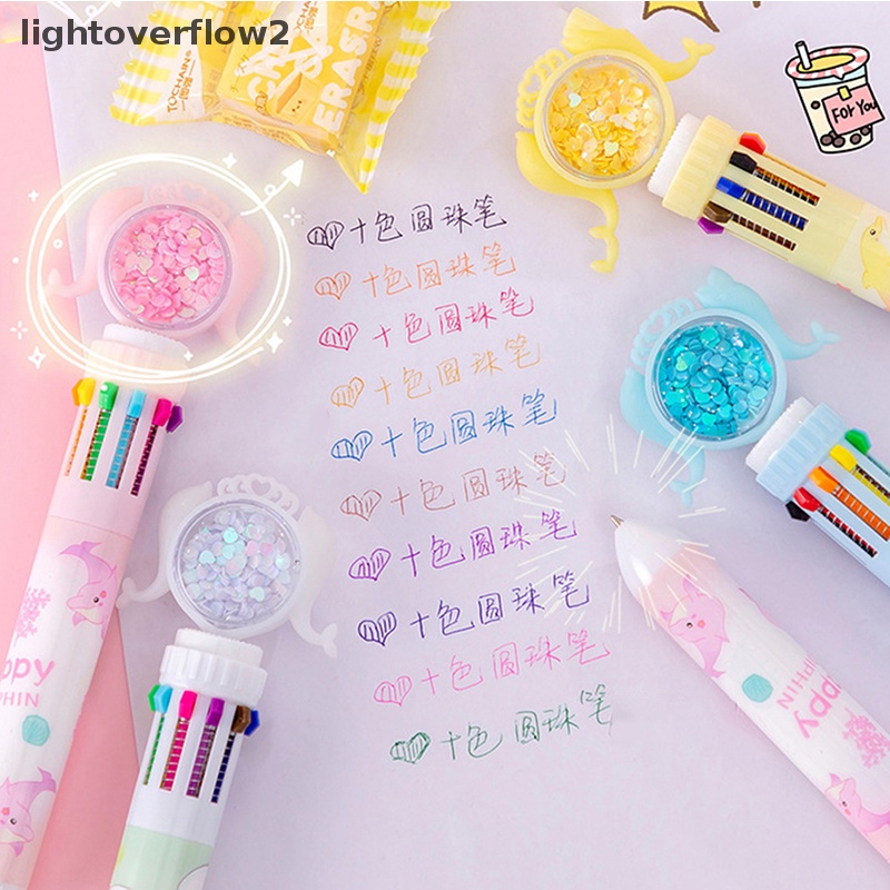 [lightoverflow2] 10warna Lucu Hewan Mermaid Ballpoint Pen Rollerball Pen Sekolah Kantor Supply Hadiah Warna-Warni Isi Ulang Set Alat Tulis [ID]