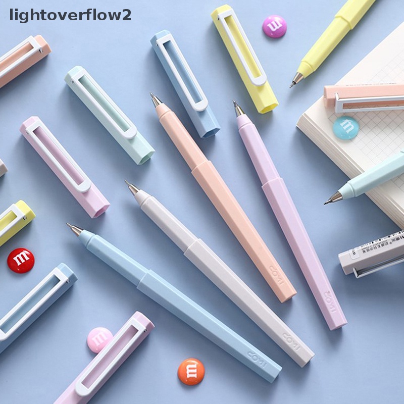 [lightoverflow2] Pena Gel Hexagonal Lucu Simple Macaron Color Neutral Pen 0.5mm Tinta Hitam Sig Pulpen Kawaii Alat Tulis Perlengkapan Kantor Sekolah [ID]