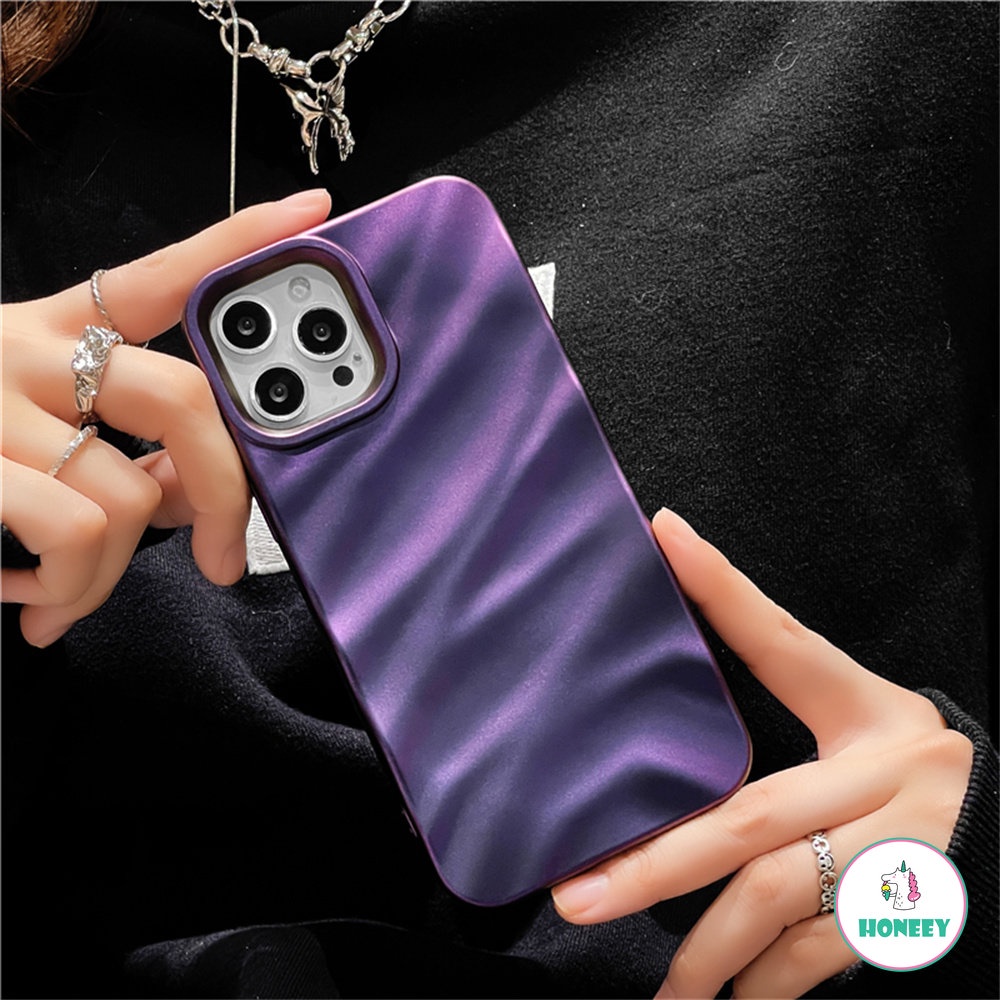 Jepang Korea Ins Warna Solid Gelombang Pleat Phone Case Untuk Apple iPhone 14 Pro Max13 14 12 11 Pro Max Perlindungan Penutup Belakang Shell