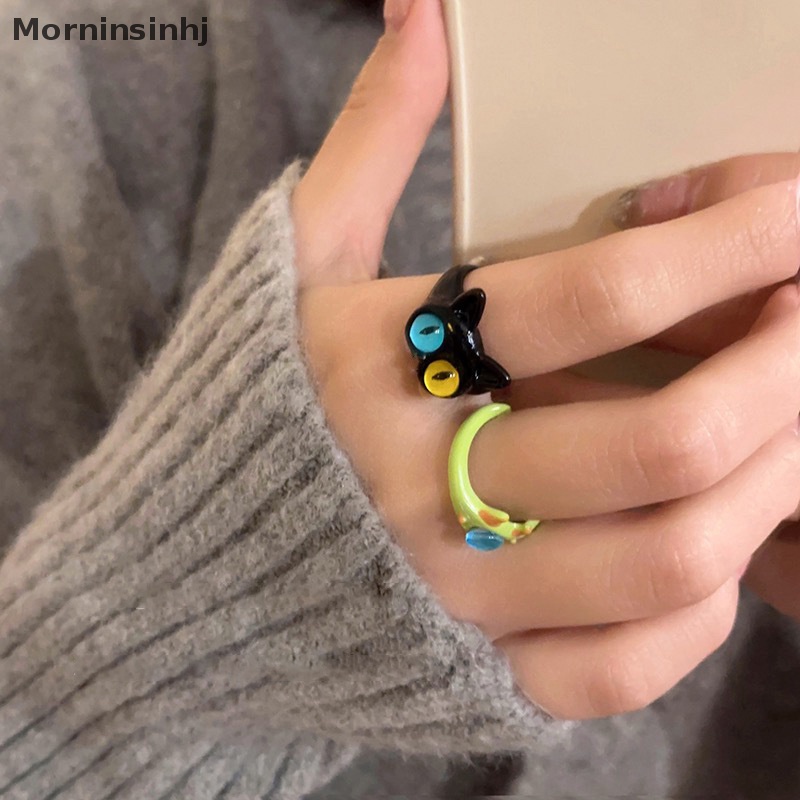 Mornin Lucu Hijau Monster Cincin Wanita Fashion Manis Dua Warna Mata Kucing Terbuka Pasangan Cincin Pernikahan Jari Aksesoris Perhiasan Hadiah id