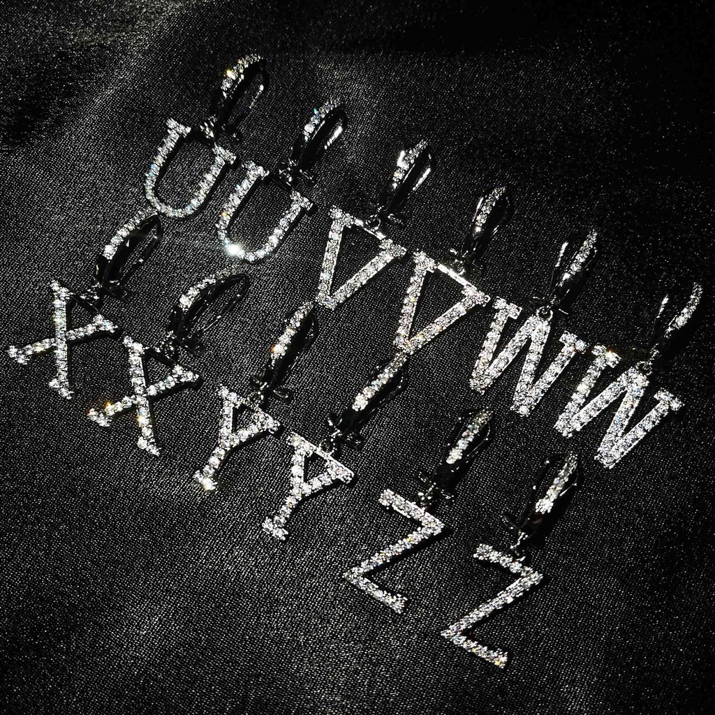 Goldkingdom Aksesoris Perhiasan Fashion Ready Stock 26huruf Anting Berlian Bertatahkan Mikro Klip Telinga Tanpa Tindik